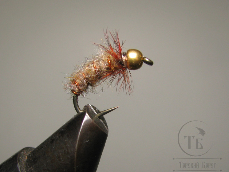 Муха нимфа Scud ( 56 ) Gold Head Gray Brown Nymph крючок Scud № 14