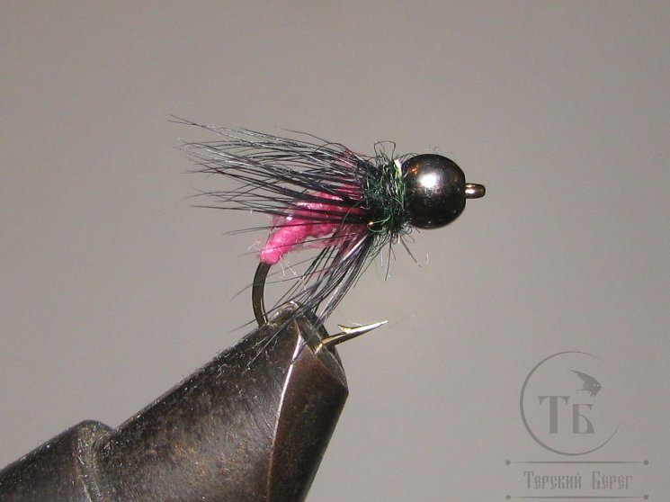 Муха нимфа Scud ( 3 ) Black Nickel Head Fl Pink Nymph крючок scud № 12