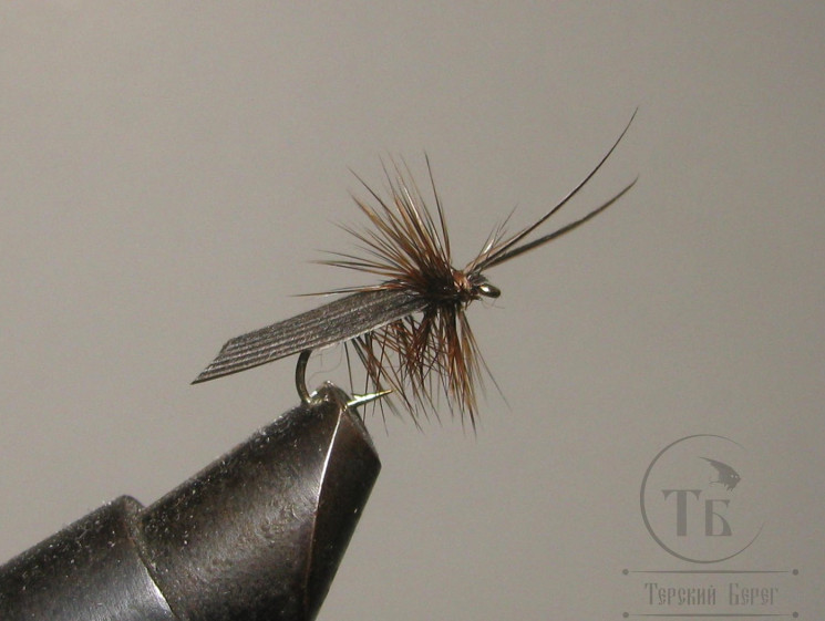 Муха сухая Dry fly ( 14 ) " Quill Wing Caddis Dk Brown "крючок № 14 ( Kumho )