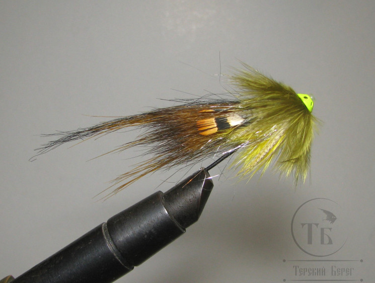 Муха лососёвая Turbo Awesome Possum ( 2 ) Yellow Topol T 6,0 mm. 6 sm.  ( кегля латунь 3/4 )
