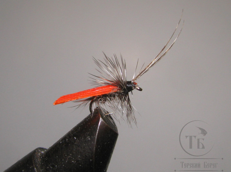Муха сухая Dry fly ( 16 ) " Quill Wing Caddis Orange "крючок № 16 ( Kumho )