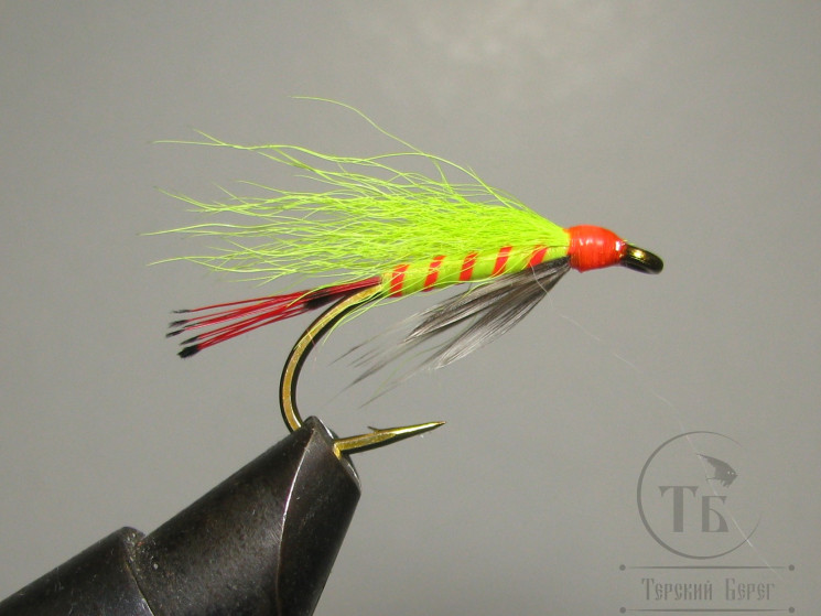 Муха форелевая Wet ( 20 ) Calf Tail RC Fl. Chartreuse / Fl .Orange крючок S80NP-BR № 4