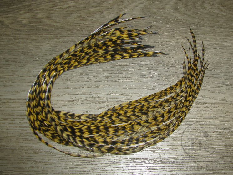 Перо из седла петуха отборное ( 1 шт ) Гризли золотисто желтое / Grizzly Golden Yellow