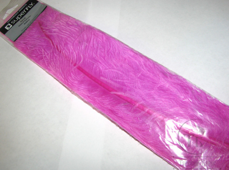 Перо страуса большое Ostrich Herl Fl. Hot Pink Super Fly