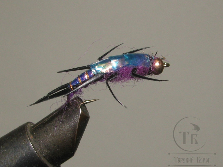 Муха нимфа Biot ( 20 ) Stone Fly Nymph Crystal Peacock Purple Stim. крючок № 8