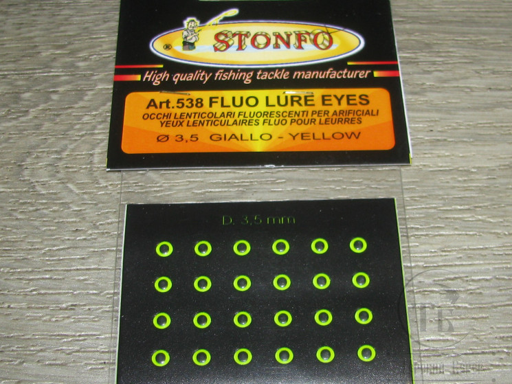 Флюоресцентные глазки Fluo Lure Eyes Mis. Piccole Diam. 3.5 mm Yellow ( 24 шт. ) Stonfo