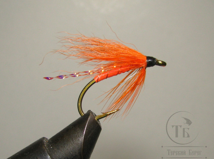 Муха форелевая Wet ( 26 ) Calf Tail RC Orange / Black крючок S80NP-BR № 4