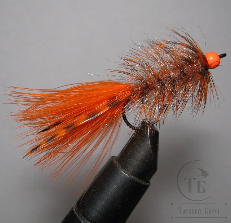 Муха Streamer DDH Leech ( 49 ) Grizzly Rusty Orange / Гризли Ржаво Оранжевый (с вольфрамовой головкой) № 4