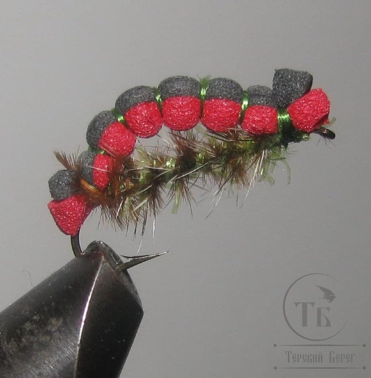 Муха Foam ( 24 ) Caterpillar Red Black кр. № 12