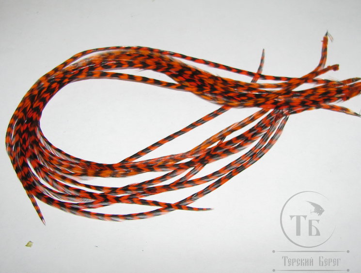 перо Dry Fly (для сухих мух) 10 шт гризли оранжевый , крючки № 18 - 20