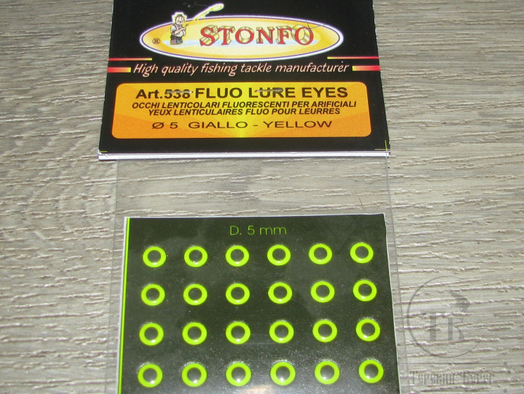 Флюоресцентные глазки Fluo Lure Eyes Mis. Piccole Diam. 5 mm Yellow ( 24 шт. ) Stonfo