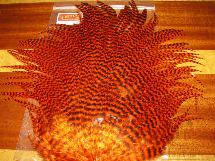 Седло петуха с широким пером Whiting Rooster Saddle 4BS Grizzly Orange