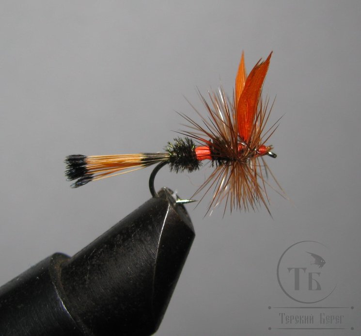 Муха сухая Dry fly Quill DFQ 15 "Royal Coachman " Orange Var. крючок № 16 ( Kumho )