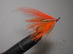 Муха лососёвая на двойнике Spey ( 7 ) Varzuga Orange Teal Kamasan № 6 