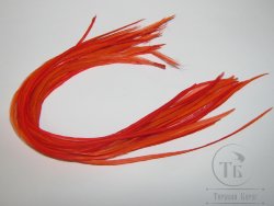 Перо из седла петуха отборное ( 1 шт ) флюр красный / Fl. Red