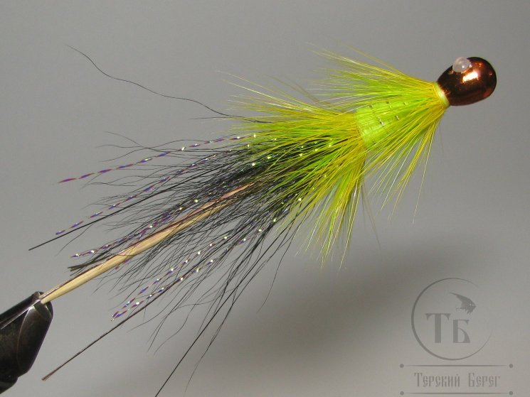 Муха лососёвая на головке пуле "Кольская" тяжелая ( 20 ) Copper / Chartreuse