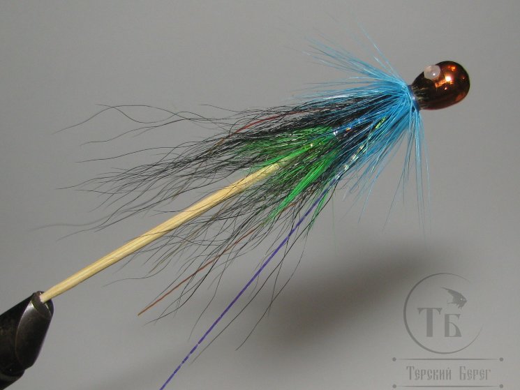 Муха лососёвая на головке пуле "Кольская" тяжелая ( 16 ) Copper / Blue Green
