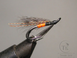 Муха лососевая на двойнике "Летняя Кольская" ( 22 ) Fl. Orange Butt Ahrex Bl. St. № 6