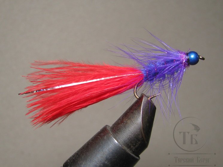 Муха Woolly Bugger Met. Blue Head Purple / Red № 10