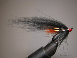Mуха лососевая на двойнике SM ( 8 ) Black Red Head крючок Ahrex ST Black № 10