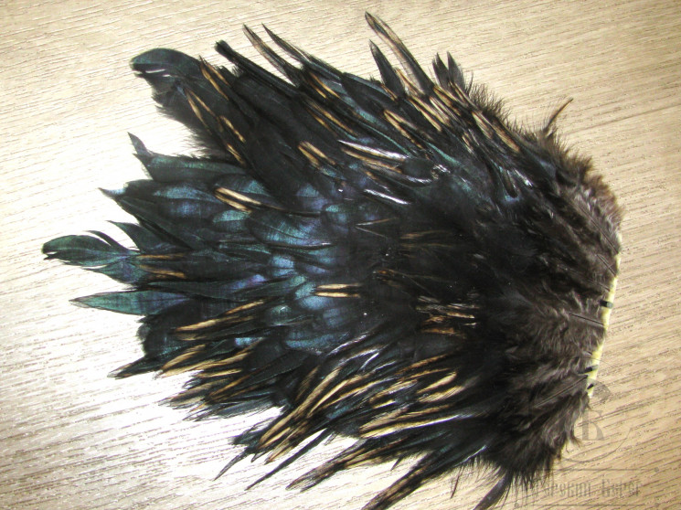 Седло петуха с широким пером Rooster Saddle Silver Badger / Soft Hackle Black Peacock