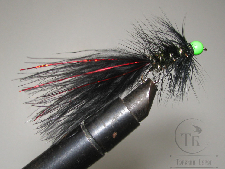 Муха Woolly Bugger Black Fl. Green Head / Чёрный № 6