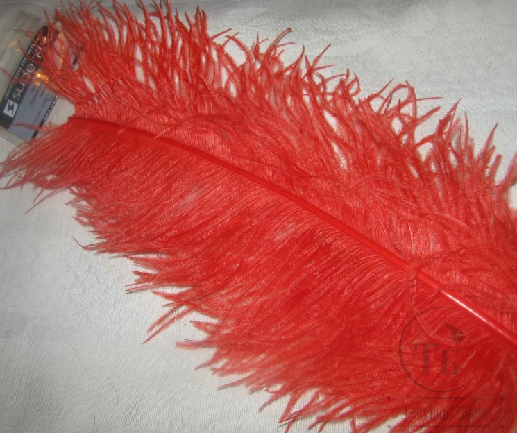 Перо страуса большое Ostrich Herl Fl. Fire Orange Super Fly