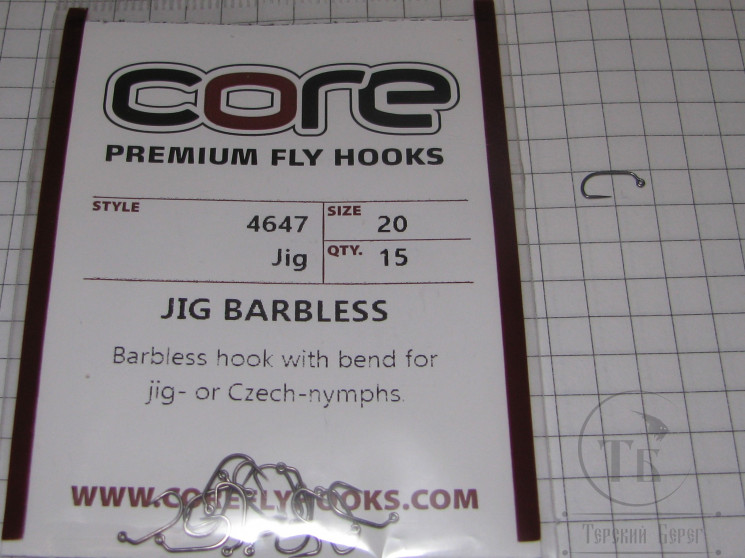 Крючок джиговый безбородый Jig Barbless # 20 (15 шт.) Premium Fly Hook Core
