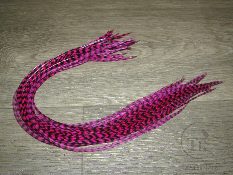 Перо из седла петуха отборное ( 1 шт ) Гризли  огненно розовый / Grizzly Hot Pink