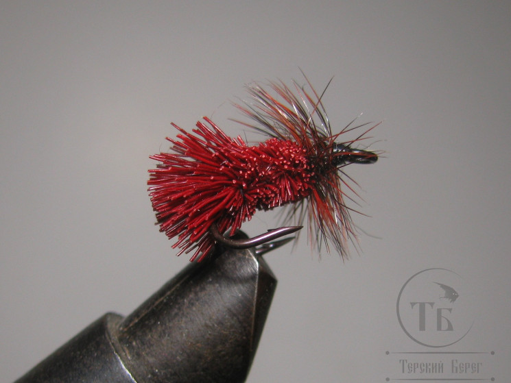 Муха на двойнике (ДВХ № 43) Goddard Caddis Claret двойник Short Кр. № 10