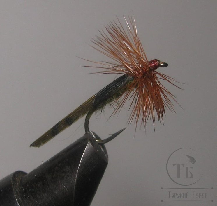 Муха сухая Dry fly ( 35 ) " Long Brown Olive Caddis  " крючок № 12 ( Kumho )