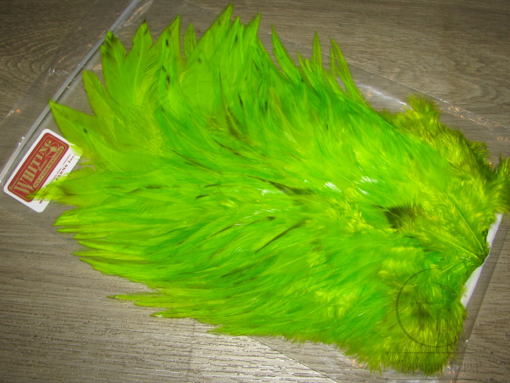 Седло петуха с широким пером Whiting Rooster Saddle 4BS Fl. Green Chartreuse