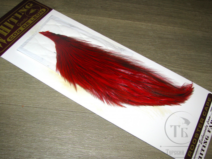 Скальп петуха 1/2 Whiting Coq De Leon Cape Lt. Pardo Badger Hot Orange / Scarlet ( покраска Терский Берег)