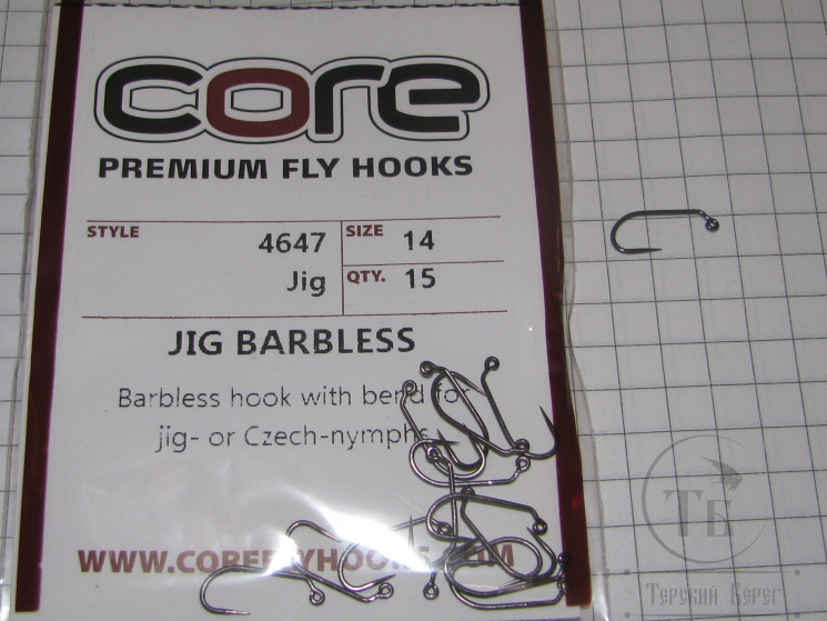 Крючок джиговый безбородый Jig Barbless # 14 (15 шт.) Premium Fly Hook Core