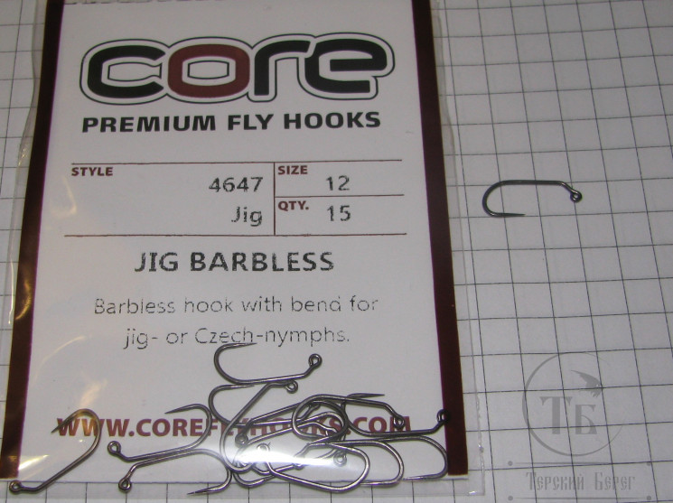 Крючок джиговый безбородый Jig Barbless # 12 (15 шт.) Premium Fly Hook Core