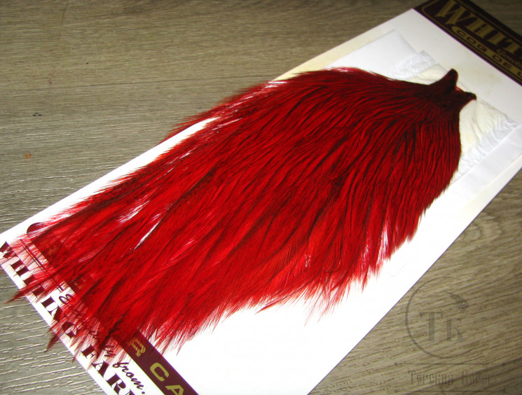 Скальп петуха Whiting Coq De Leon Cape Lt. Pardo Badger Hot Orange / Scarlet ( покраска Терский Берег)