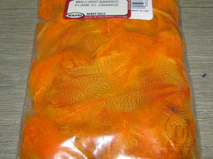 Перья селезня кряквы рябые Mallard Barred Flank Fl. Orange Wapsi