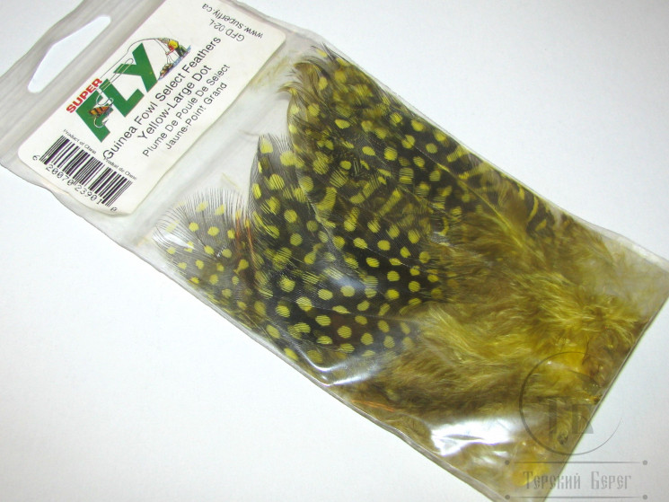 Перья цесарки крупные Guinea Fowl Select Lg. Dot Yellow Super Fly