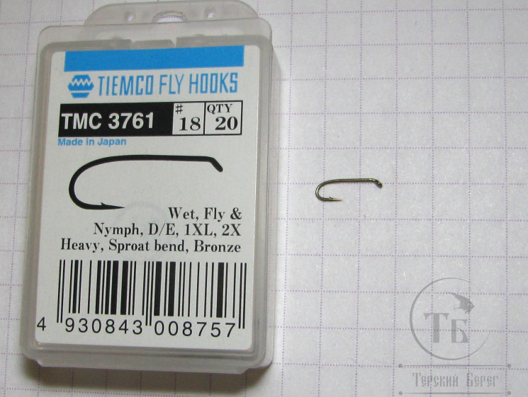 Крючки ТIEMCO Fly Hook TMC 3761 № 18 Bronze ( 10 штук )