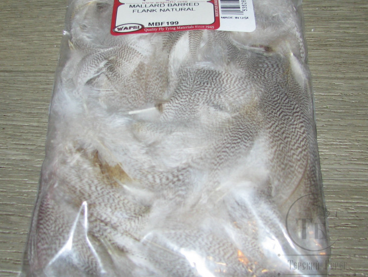 Перья селезня кряквы рябые Mallard Barred Flank Natural Wapsi