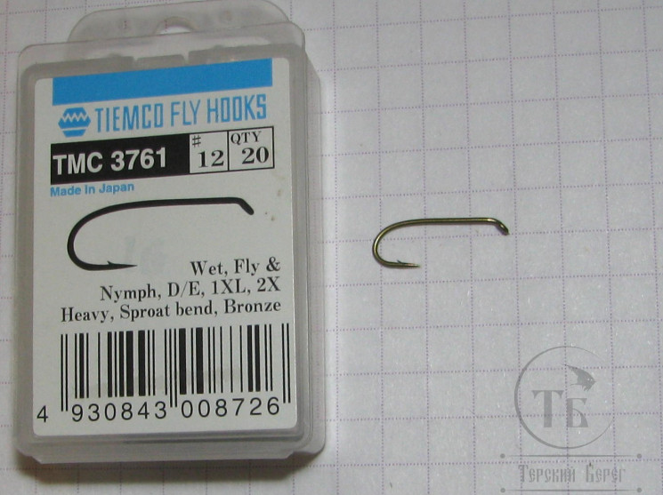 Крючки ТIEMCO Fly Hook TMC 3761 № 12 Bronze ( 10 штук )