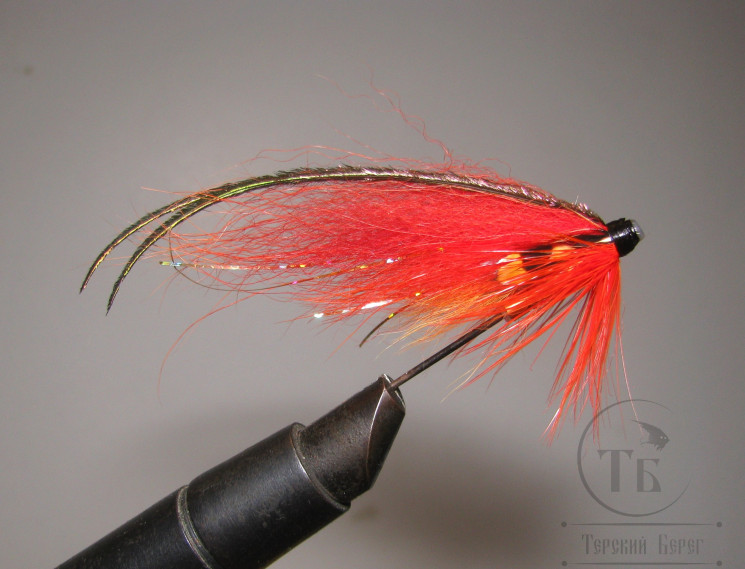 Муха лососёвая на пуле кегля Skitle ( 2 Fl ) Super Fluo Red Orange Varzuga