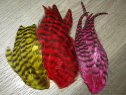 Набор перьев на коже для сухих и мокрых мух Mix Grizzly Yellow / Red / Pink