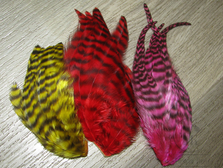 Набор перьев на коже для сухих и мокрых мух Mix Grizzly Yellow / Red / Pink