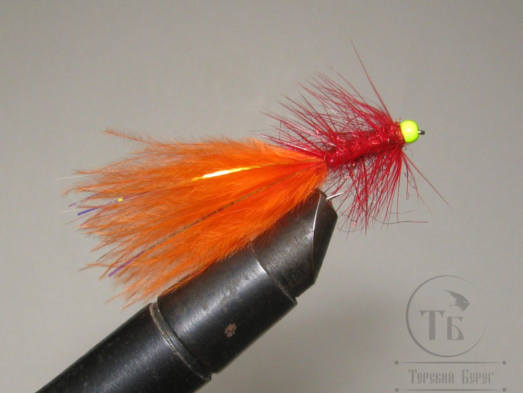 Муха Woolly Bugger Fl. Chart. Head Red / Orange № 12