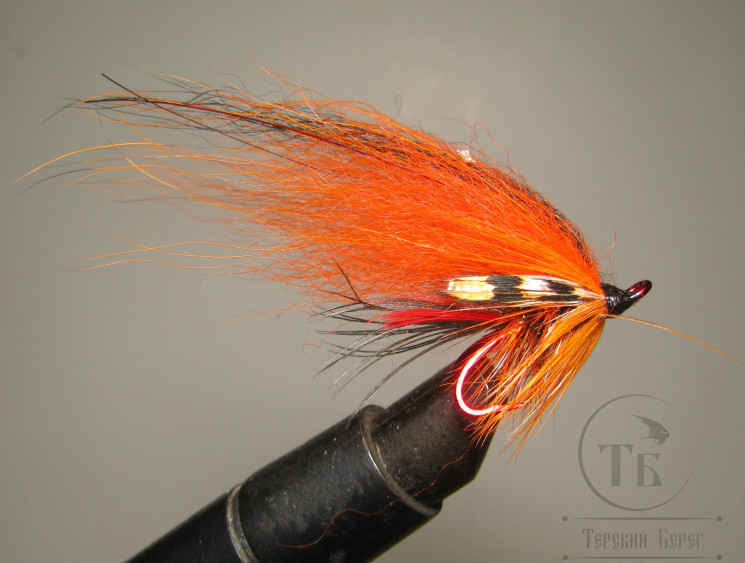 Муха лососёвая на двойнике ( 27 ) Scandinavia JC TD Orange крючок Partridge Patriot Red № 10