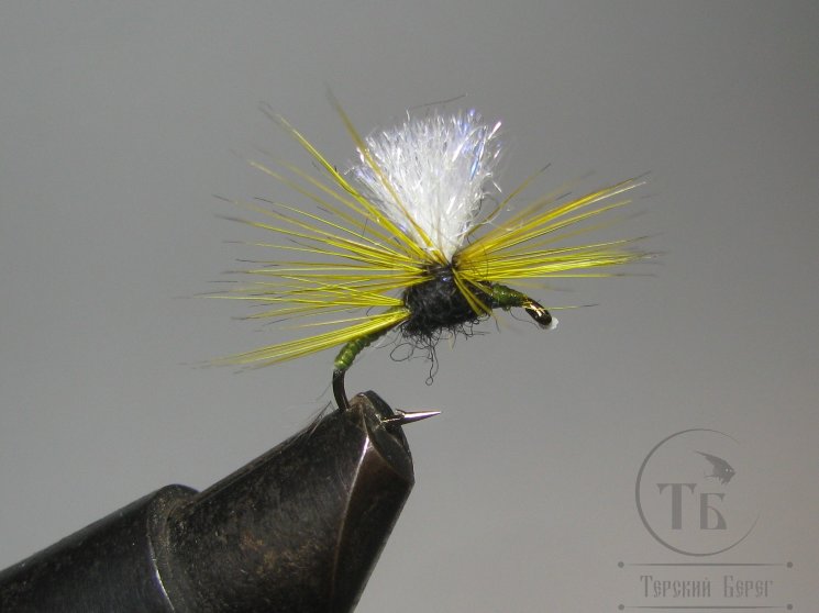 Муха Парашют / Parashute ( 23 ) Black Yellow Poly Pro White  Scud №14