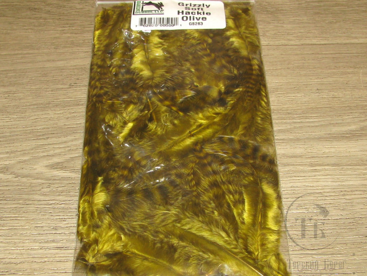 Перо курицы и петуха отдельное Soft Hackle Grizzly Olive Hareline