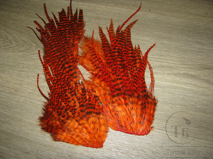 Перо огрызок сухого седла Grizzly Hot Orange кр. № 10 - 14 ( распродажа П- 107 )