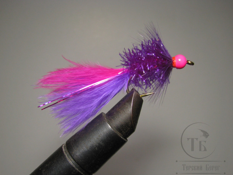 Муха Streamer Crystal Purple Leech Fl. Pink Head ( A5 ) Wet № 6